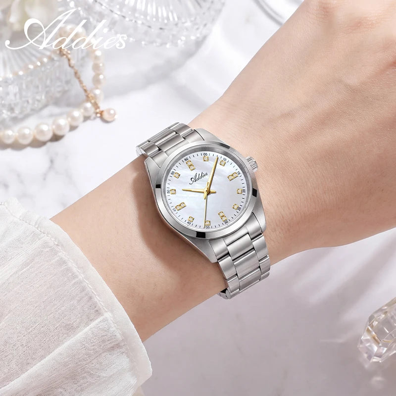 ADDIES Ladies Watch Women 31mm Sapphire Crystal 316L Steel Diamond Dial Japanese Quartz Movement Waterproof Fashion Wristwatch