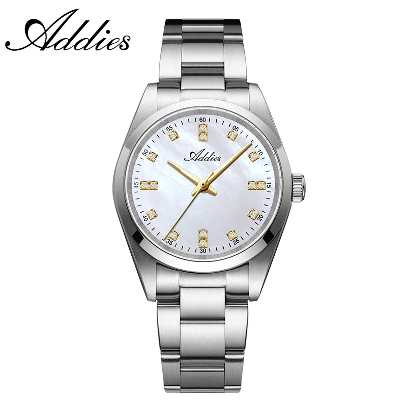ADDIES Ladies Watch Women 31mm Sapphire Crystal 316L Steel Diamond Dial Japanese Quartz Movement Waterproof Fashion Wristwatch