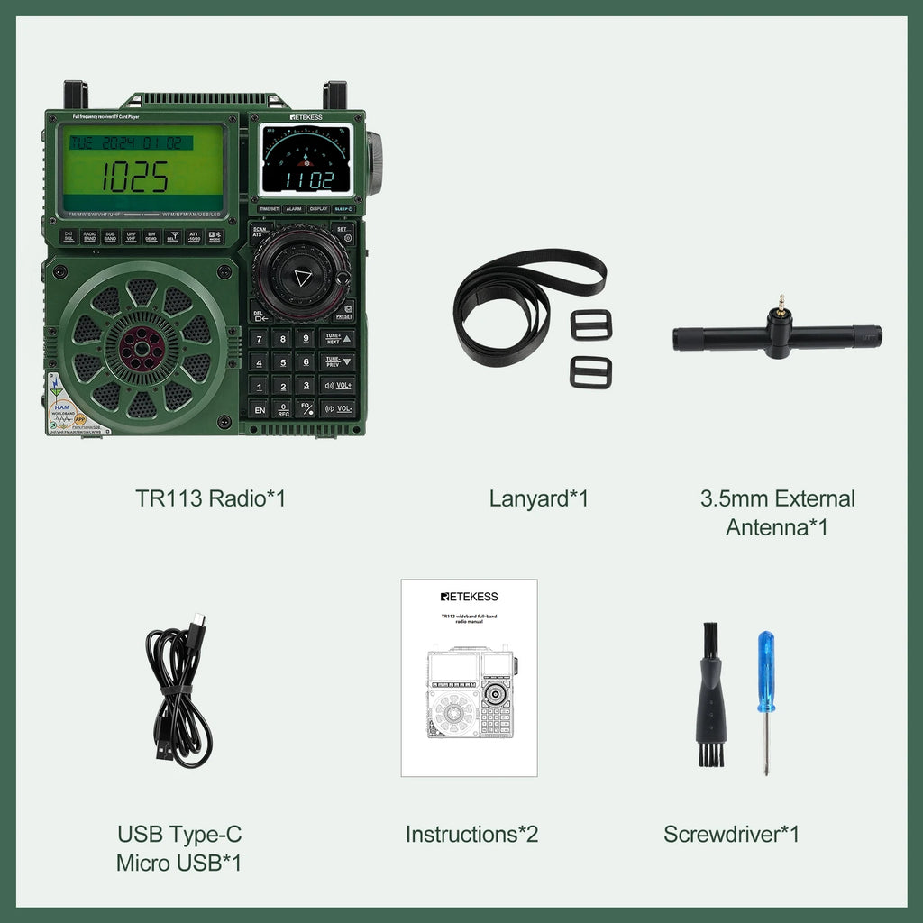4 of 12 Essential CBRN Survival Items - MUST HAVE: RETEKESS TR113 Portable Radio Flagship Fever Receiver Full Band Ham Radio Amateur Shortwave Antenna Bluetooth Radios VHF UHF SSB
