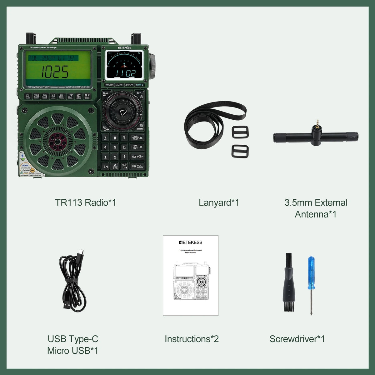 4 of 12 Essential CBRN Survival Items - MUST HAVE: RETEKESS TR113 Portable Radio Flagship Fever Receiver Full Band Ham Radio Amateur Shortwave Antenna Bluetooth Radios VHF UHF SSB