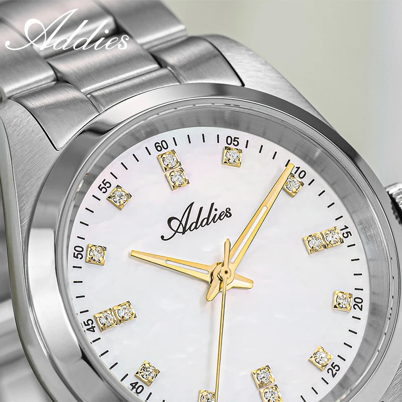 ADDIES Ladies Watch Women 31mm Sapphire Crystal 316L Steel Diamond Dial Japanese Quartz Movement Waterproof Fashion Wristwatch