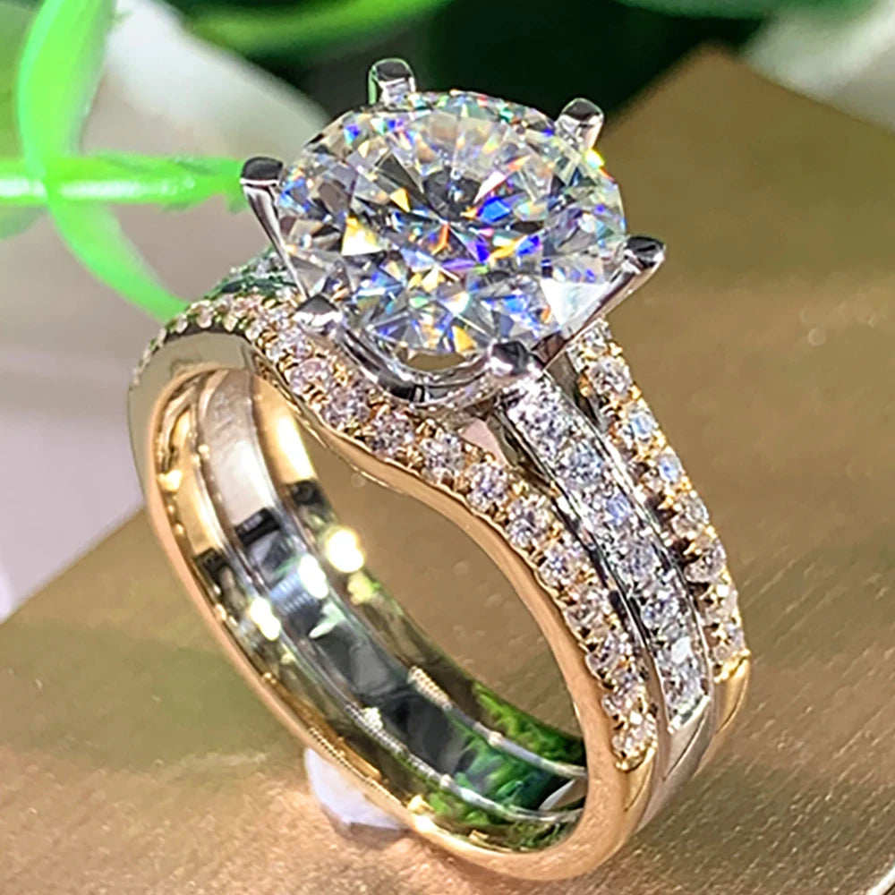 Custom Solid 14K Au585 Yellow Gold Women Wedding Engagement Ring 1 2 3 4 5 Carat Round Moissanite Diamond Ring Bridal Sets Crown