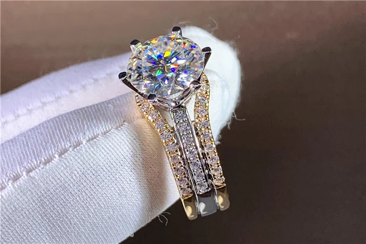 Custom Solid 14K Au585 Yellow Gold Women Wedding Engagement Ring 1 2 3 4 5 Carat Round Moissanite Diamond Ring Bridal Sets Crown