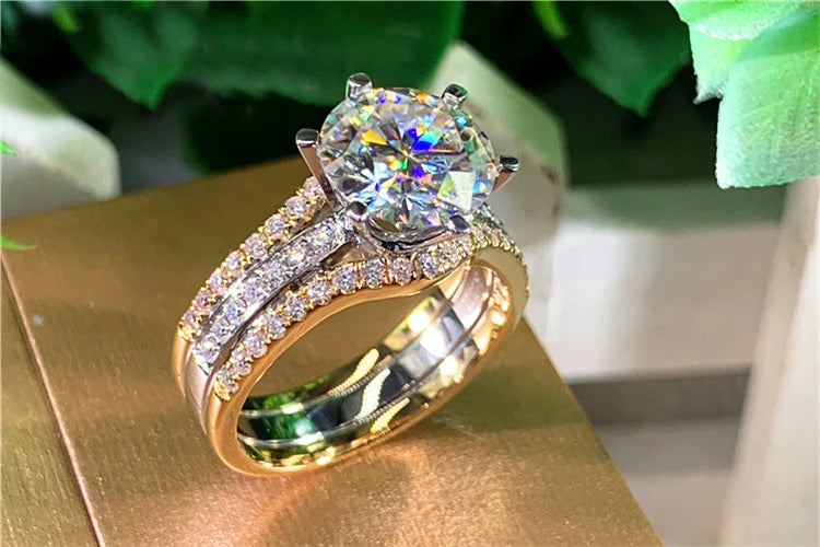 Custom Solid 14K Au585 Yellow Gold Women Wedding Engagement Ring 1 2 3 4 5 Carat Round Moissanite Diamond Ring Bridal Sets Crown