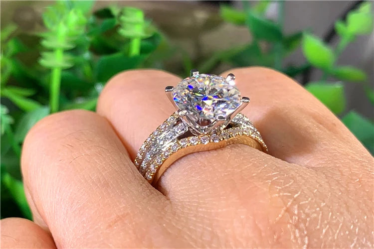 Custom Solid 14K Au585 Yellow Gold Women Wedding Engagement Ring 1 2 3 4 5 Carat Round Moissanite Diamond Ring Bridal Sets Crown