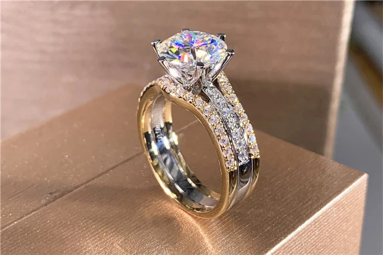 Custom Solid 14K Au585 Yellow Gold Women Wedding Engagement Ring 1 2 3 4 5 Carat Round Moissanite Diamond Ring Bridal Sets Crown
