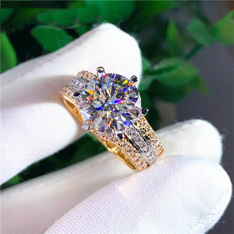 Custom Solid 14K Au585 Yellow Gold Women Wedding Engagement Ring 1 2 3 4 5 Carat Round Moissanite Diamond Ring Bridal Sets Crown