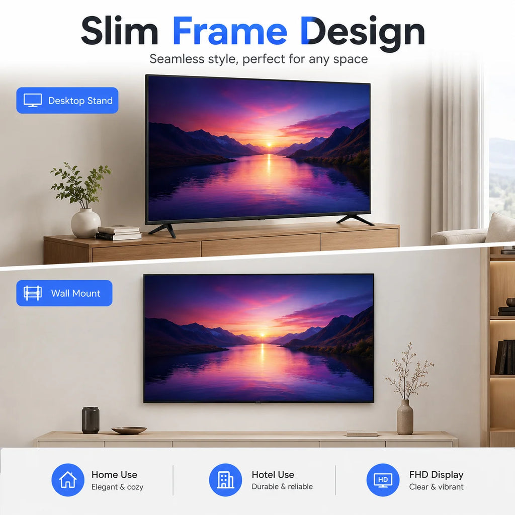 50 Inch Android Smart TV Full HD 1080P LED Television WiFi Screen Mirroring Slim Frame HDMI Home Hotel TV