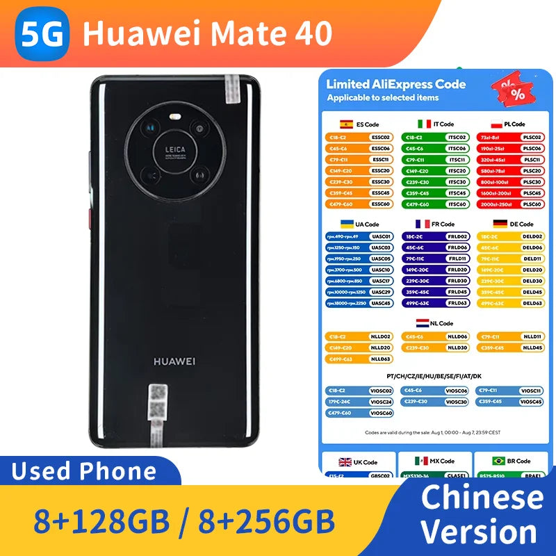 Huawei Mate 40 5g Smartphone 6.5-Inch Screen 50MP Camera 40W Charge HarmonyOS Original Used Phone