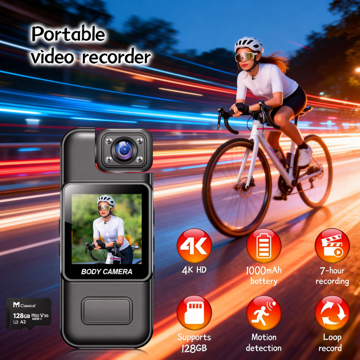 8K Police Body Camera, Ultra HD Mini Portable Handheld Law Enforcement Recorder with WiFi, 180° Rotatable Lens, Wearable for Sec