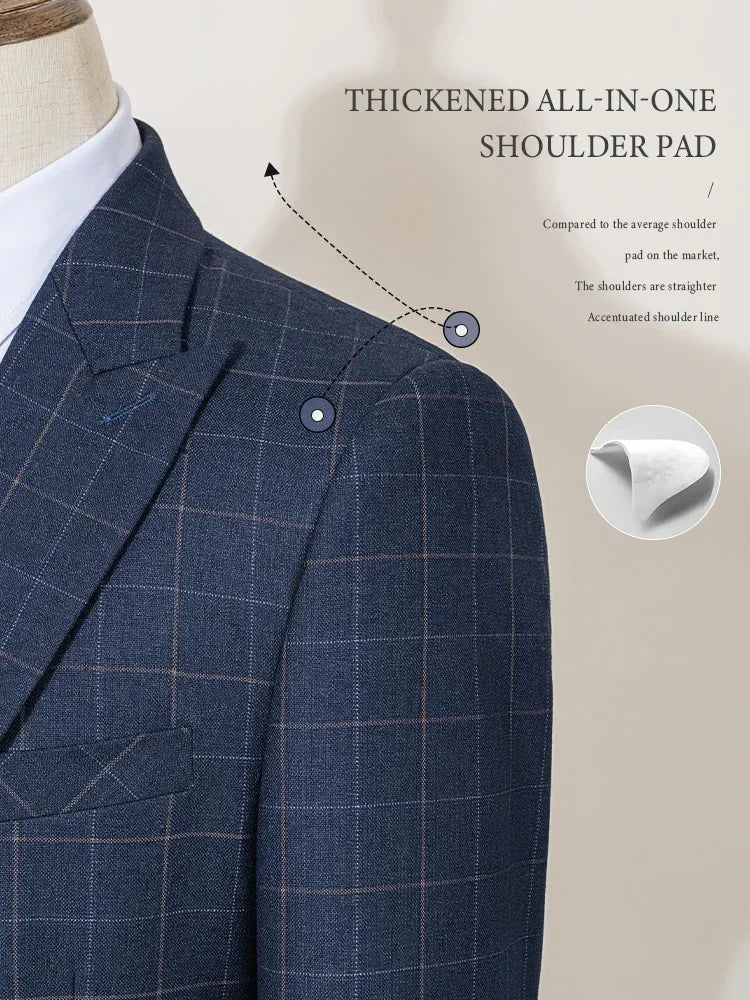 ST Cassy High Quality Khaki Plaid Suit Formal Business Office Men's Suits Fashionable and Casual Evening Gown