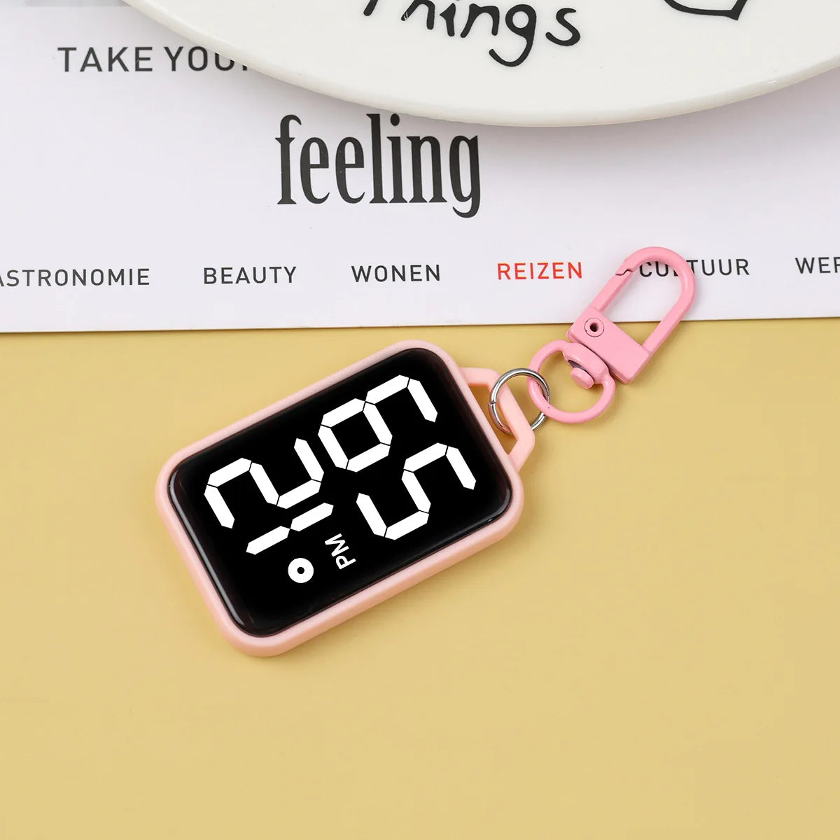 Fashionable new keychain hanging watch, block large character electronic watch, touch luminous student exam specific pocket watc