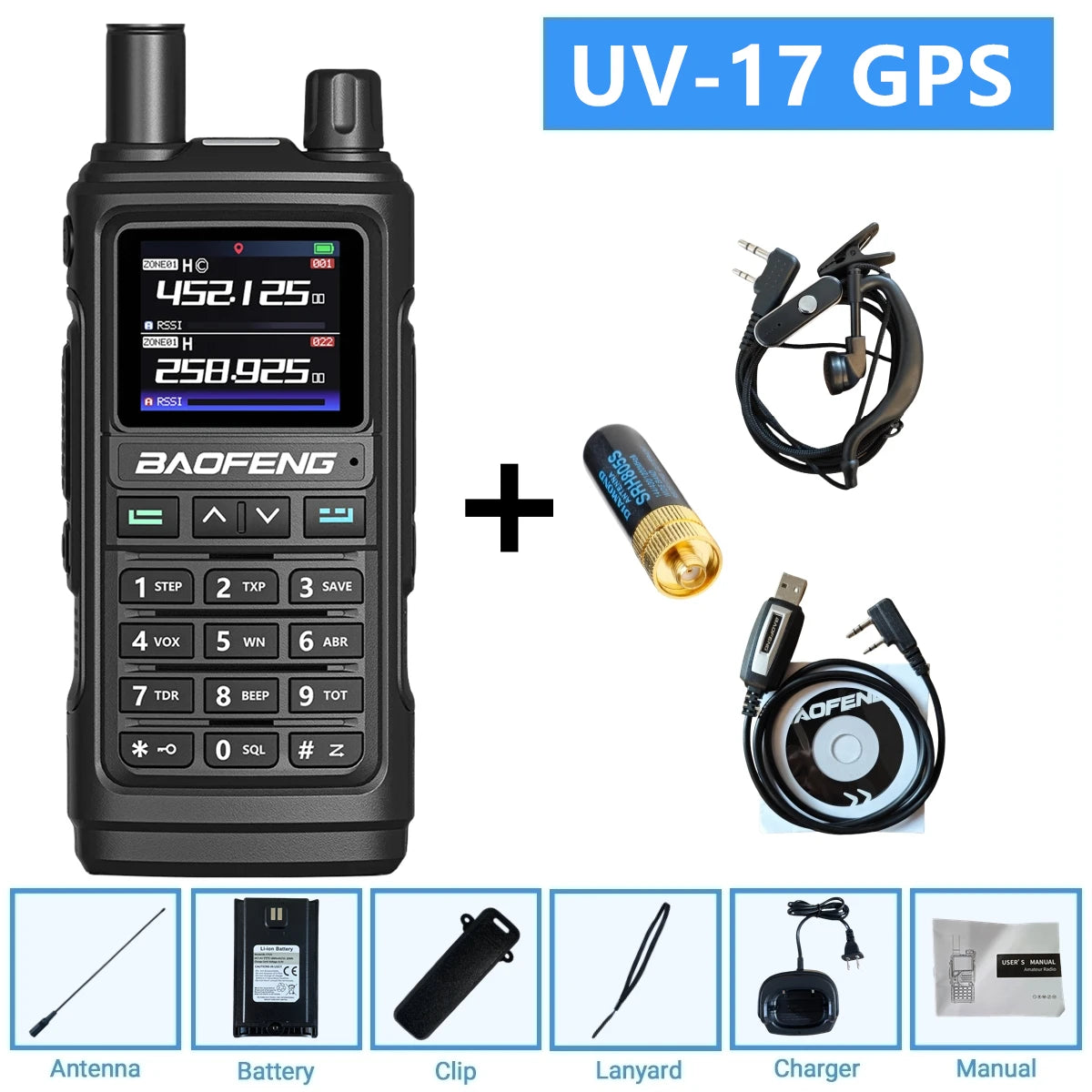 Baofeng UV-17Pro GPS Air Band Walkie Talkie Five Bands Receive Tri-Band Transmit FM Two Way Radio UV-17 Pro GPS