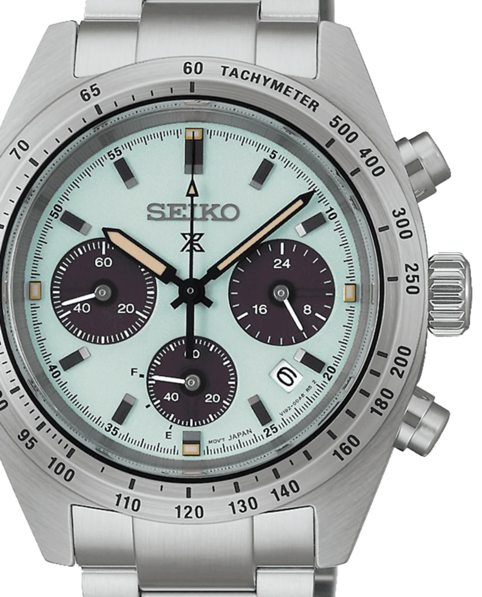 SEIKO SSC965P1 Prospex Men's Solar Chronograph Watch 39mm Mint Green Dial Steel Bracelet 100m Waterproof Sapphire