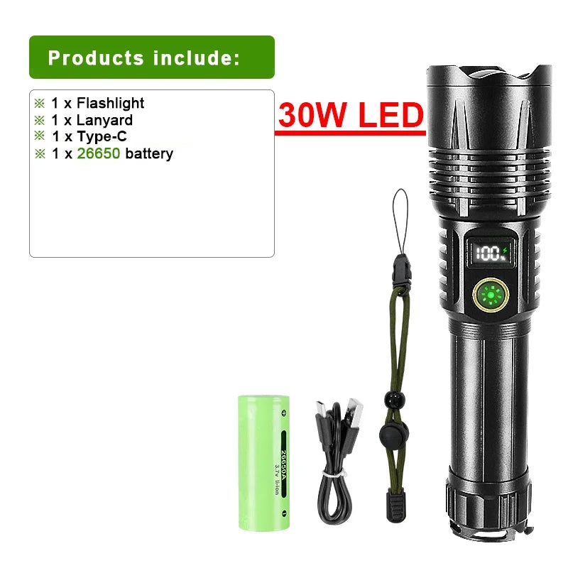 6 of 12 Essential CBRN Survival Items - MUST HAVE: high power 10000000LM Super Bright LED Flashlight Rechargeable USB-C Digital Display Waterproof Long Lasting Camping Emergency