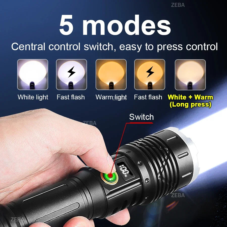 6 of 12 Essential CBRN Survival Items - MUST HAVE: high power 10000000LM Super Bright LED Flashlight Rechargeable USB-C Digital Display Waterproof Long Lasting Camping Emergency