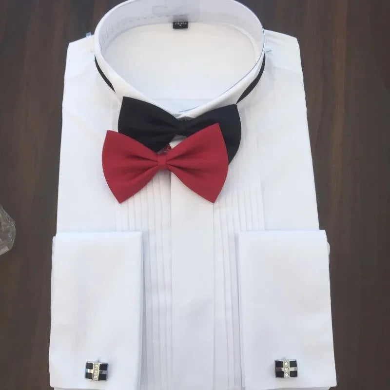 Classic Winged Collar Dress Shirt Men Wingtip Tuxedo Formal With Shirts Red Black Bow Tie Party Dinner Wedding Bridegroom 8XL