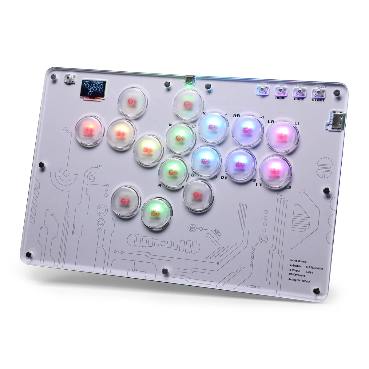 Leverless Controller with Turbo & RGB for Fighting Games Fighting Game Controller 16 Keys for PlayStation 5 Slim Pro/PC Gaming