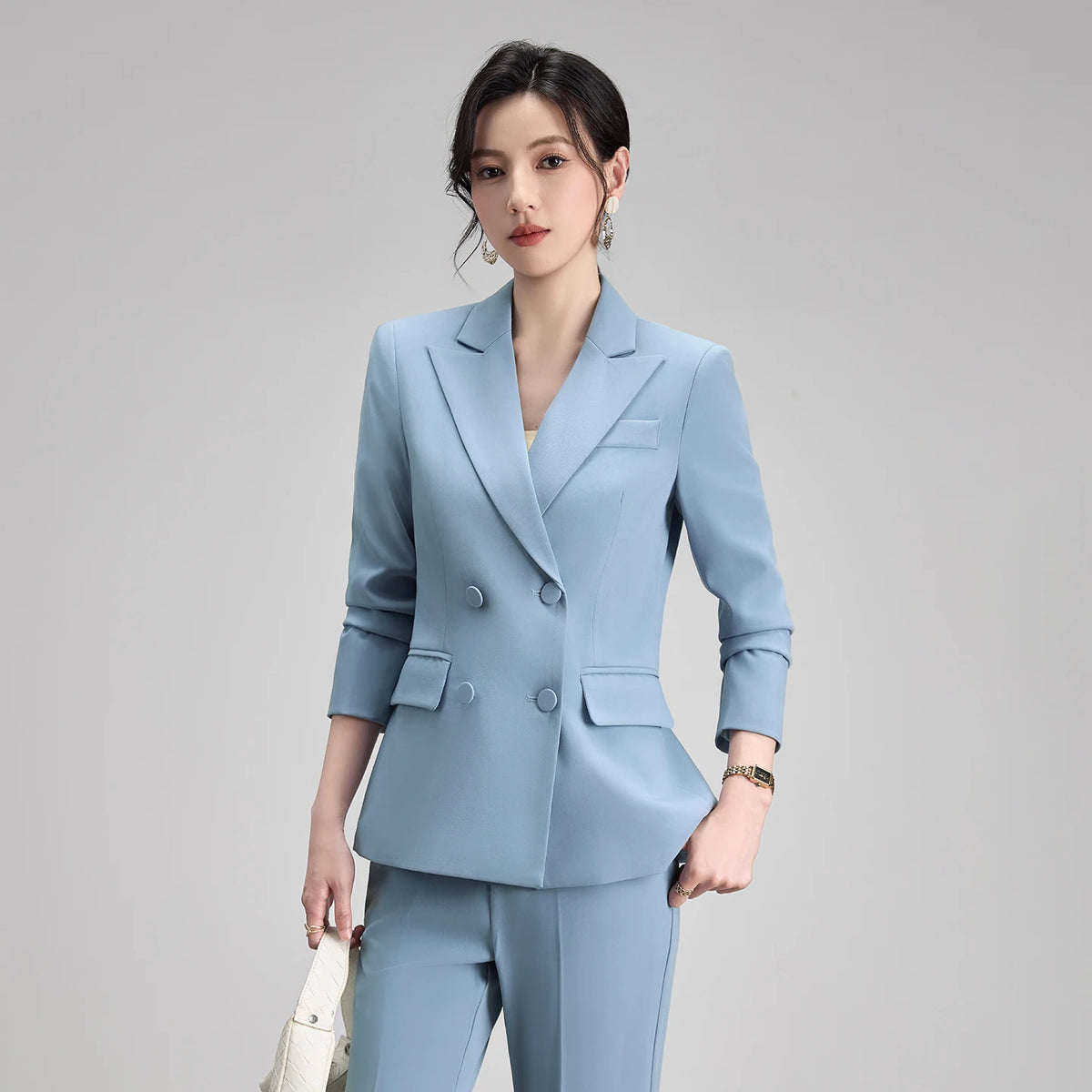 ZJYT Elegant Chic Business Formal Blazer Suit Pants 2 Piece Matching Sets Women 2026 Autumn Office Lady Outfit Blue Work Wear