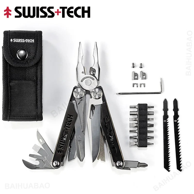 2 of 12 Essential CBRN Survival Items - MUST HAVE: SWISS TECH 37 In 1 Multitool Pliers Folding Multi Tool EDC Outdoor Camping Equipment Emergency with Replaceable Saw Blade