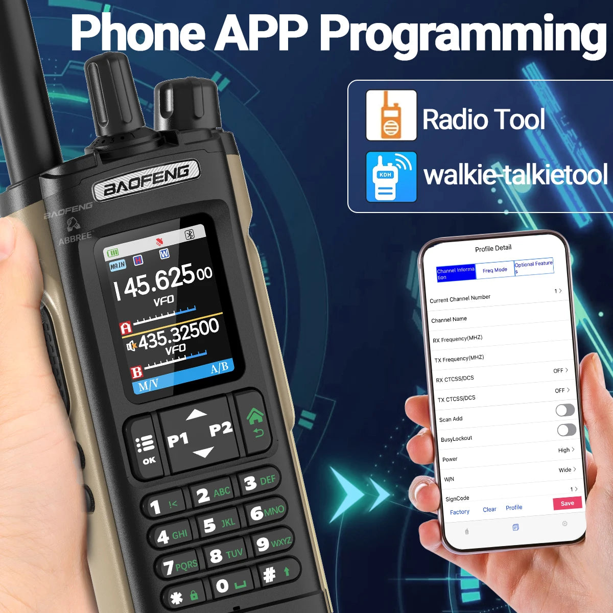 BAOFENG UV-32 GPS Air Band Walkie Talkie Long Range 10W Multi Band Bluetooth Programming Wireless Copy Frequency Two Way Radio