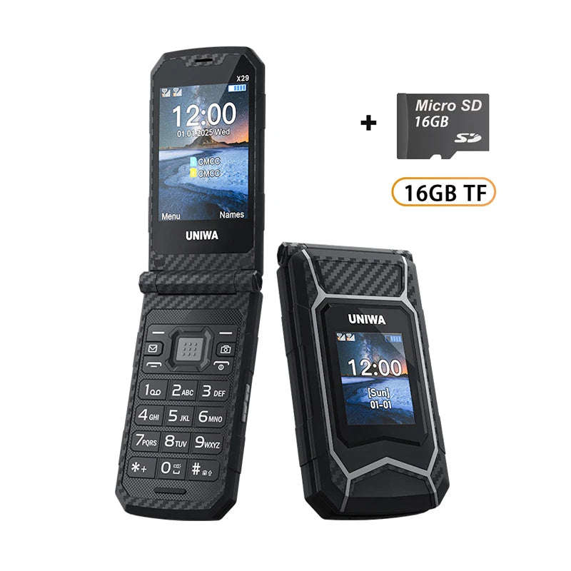 UNIWA X29 GSM Flip Phone 2.8 Inch Double Screen Dual SIM Big Font Big Button For Senior 2000mAh Wireless Radio  Russian Keyboard