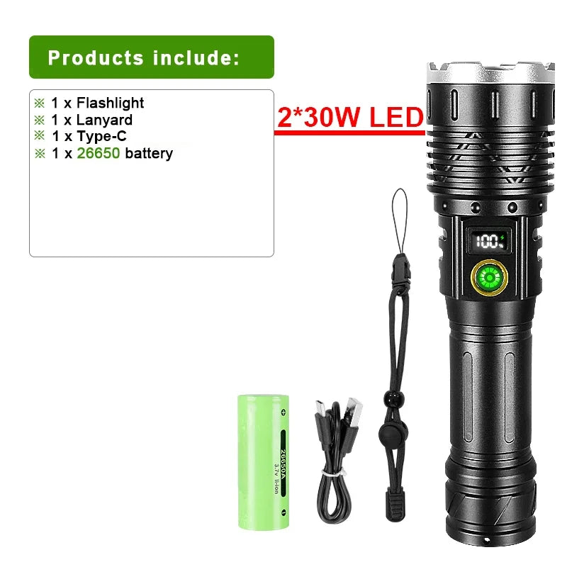 6 of 12 Essential CBRN Survival Items - MUST HAVE: high power 10000000LM Super Bright LED Flashlight Rechargeable USB-C Digital Display Waterproof Long Lasting Camping Emergency
