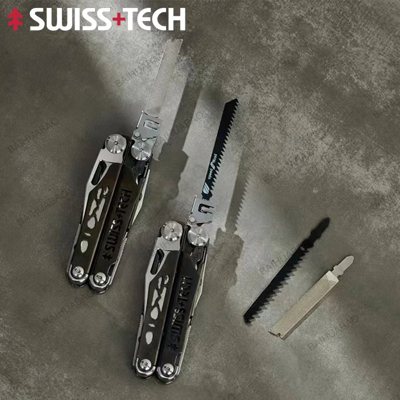 2 of 12 Essential CBRN Survival Items - MUST HAVE: SWISS TECH 37 In 1 Multitool Pliers Folding Multi Tool EDC Outdoor Camping Equipment Emergency with Replaceable Saw Blade
