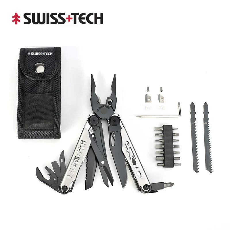 2 of 12 Essential CBRN Survival Items - MUST HAVE: SWISS TECH 37 In 1 Multitool Pliers Folding Multi Tool EDC Outdoor Camping Equipment Emergency with Replaceable Saw Blade