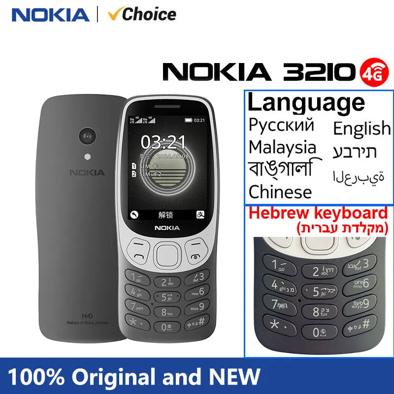 Nokia 3210 4G Feature Phone Bluetooth 5.0 FM Radio Dual SIM 2.4" Type-C Port  1450mAh Bettery Push-button Mobile Phone New