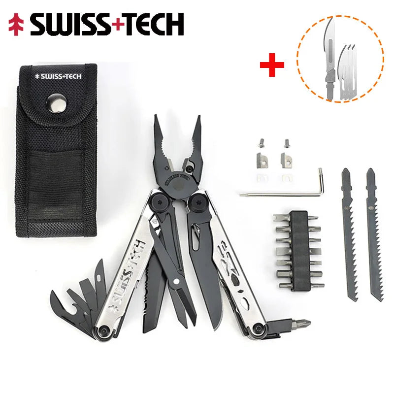 2 of 12 Essential CBRN Survival Items - MUST HAVE: SWISS TECH 37 In 1 Multitool Pliers Folding Multi Tool EDC Outdoor Camping Equipment Emergency with Replaceable Saw Blade