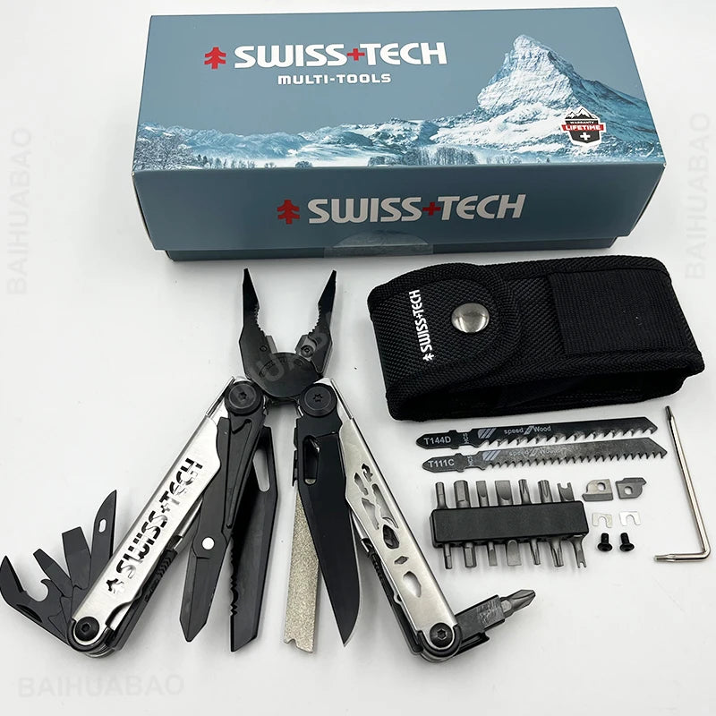 2 of 12 Essential CBRN Survival Items - MUST HAVE: SWISS TECH 37 In 1 Multitool Pliers Folding Multi Tool EDC Outdoor Camping Equipment Emergency with Replaceable Saw Blade