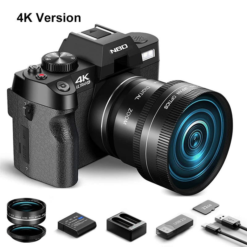 Professional Digital Camera YouTube 64MP&8K with Flip Screen Retro Vlog Recorder Compact Photography Camera for Travel Use