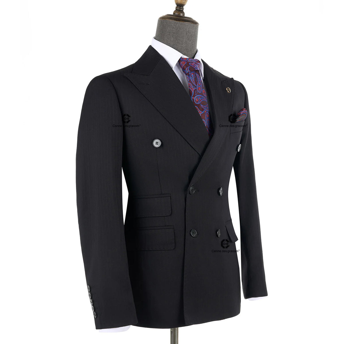 Cenne Des Graoom 2024 Black Stripe Men Suits Double-Breasted  Tailor-Made 2 Pieces Set Jacket Pants Business Meeting Wedding