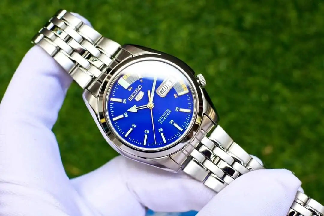 SEIKO 5 SNK371K1 Automatic Mechanical Wristwatch 37mm Blue Dial Stainless Steel 30m Water Resistant Luminous Hands Business