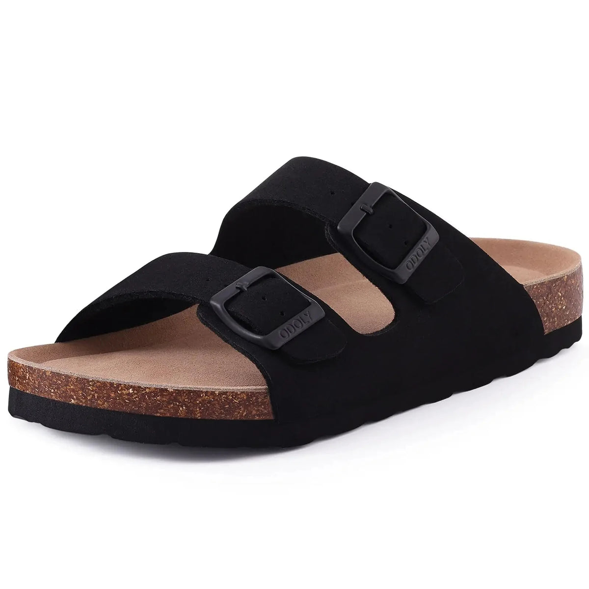 Evshine Leather Cork Footed Clogs Sandals For Women Fashion Flat Mules Slippers with Arch Support Men Double Buckle Cork Slides