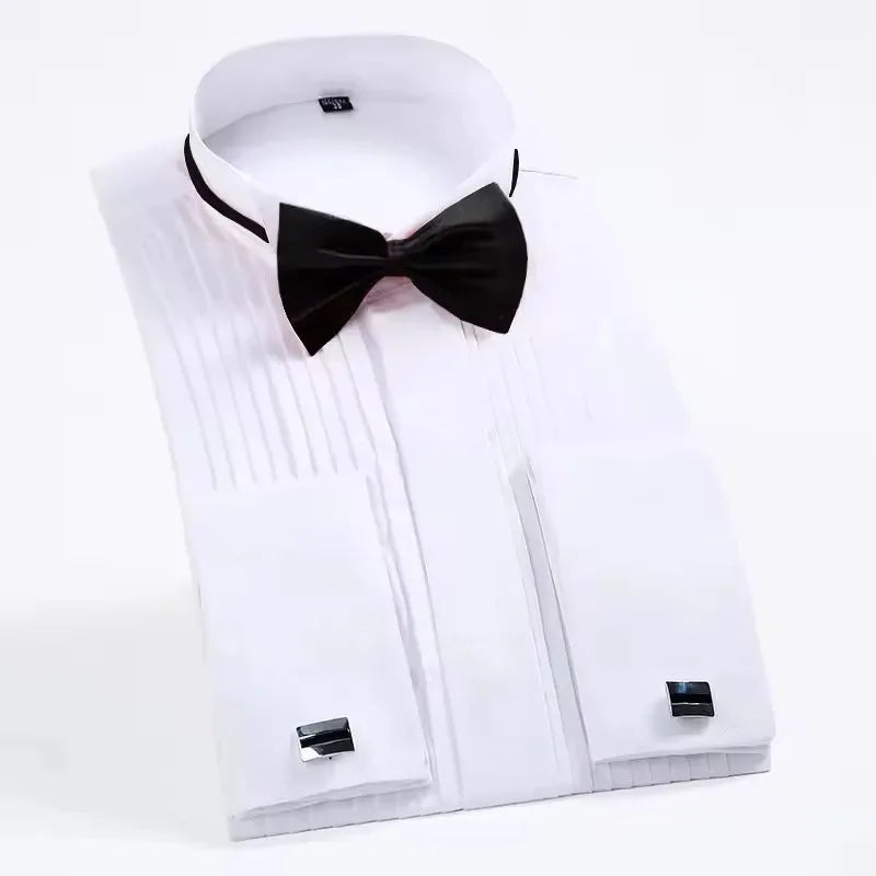 Classic Winged Collar Dress Shirt Men Wingtip Tuxedo Formal With Shirts Red Black Bow Tie Party Dinner Wedding Bridegroom 8XL