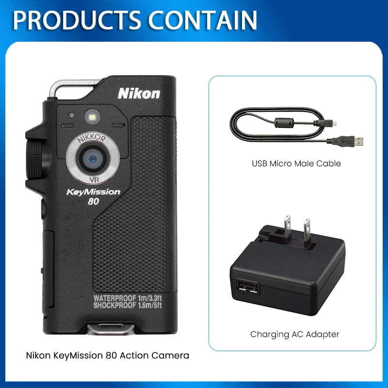 Nikon KeyMission 80 Mini Digital Camera VR stabilization 12MP Portable Dual Camera Outdoor Cycling and Adventure Sports Camera