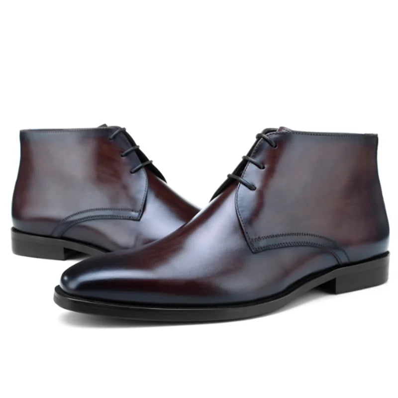 Men's Calf Leather Western Ankle Boots Comfortable Elegant Chelsea Driving Shoes in Multiple Colors