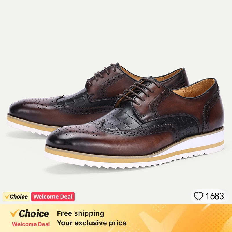 Luxury Brand Men's Leather Shoes Green/Blue Casual Dress Lace-Up Comfortable Sports Outdoor Daily Shoes