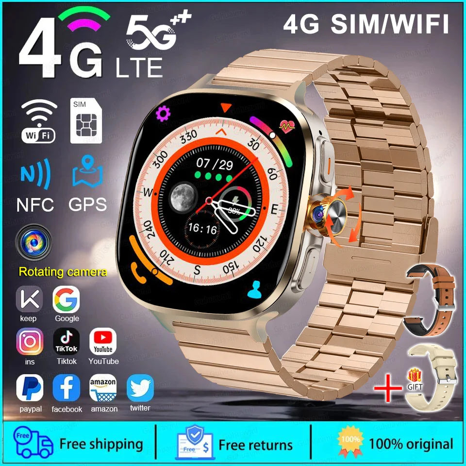 New 4G 5G Full Netcom Smartwatch 2.4 inch Amoled Screen Insert Sim Card GPS WIFI 190° Rotating Camera Game Android Smart Watch