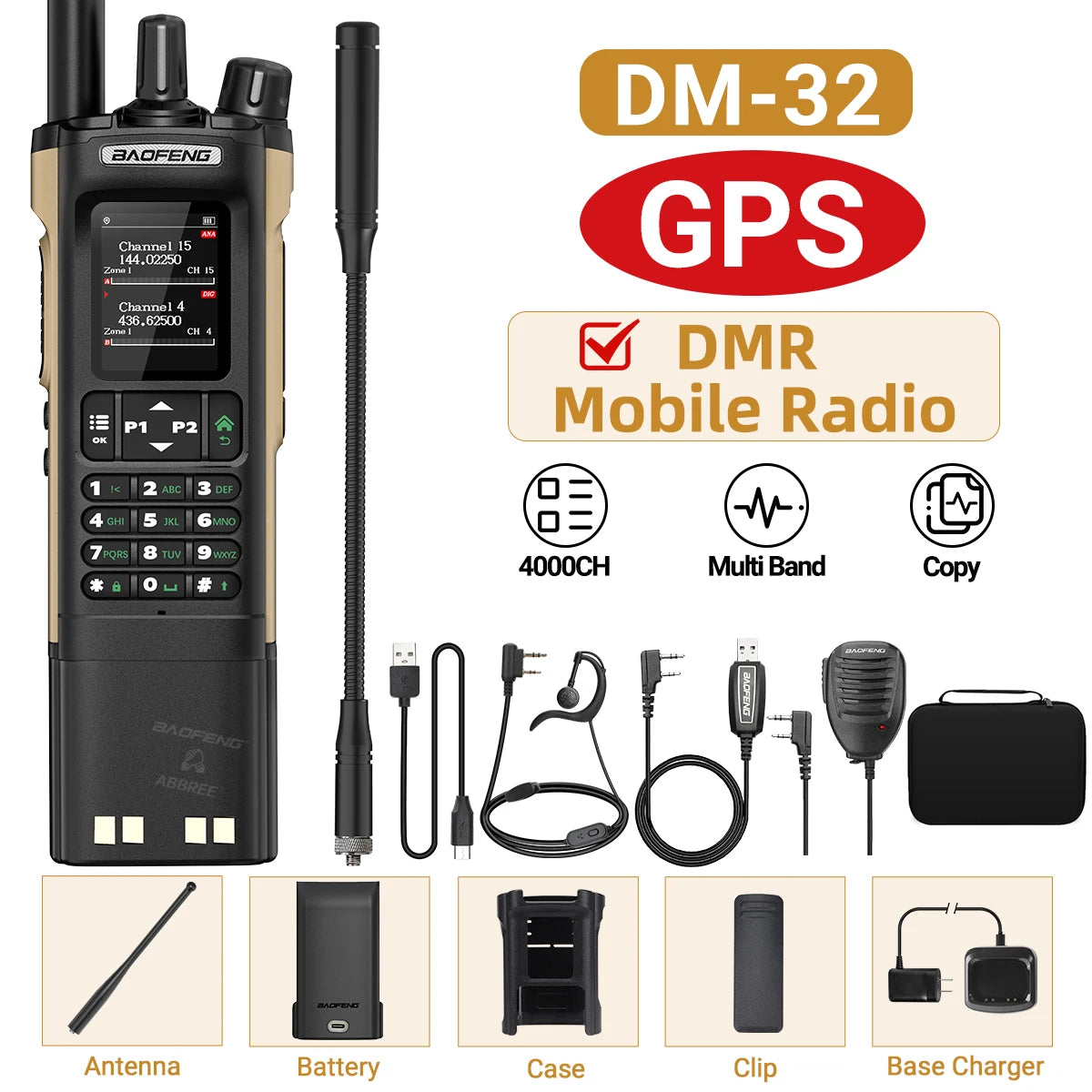 Baofeng DM-32 GPS DMR Digital Analog APRS Walkie Talkie AES256 Encryption Air Band FM AM GMRS Dual Band UHF VHF Radio DM-32UV