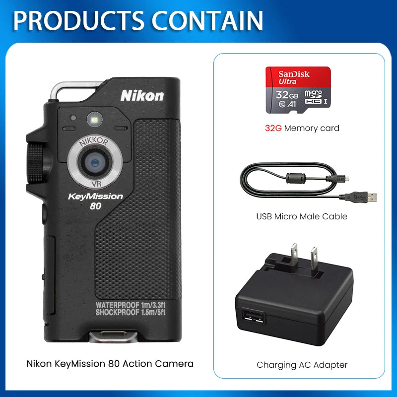 Nikon KeyMission 80 Mini Digital Camera VR stabilization 12MP Portable Dual Camera Outdoor Cycling and Adventure Sports Camera