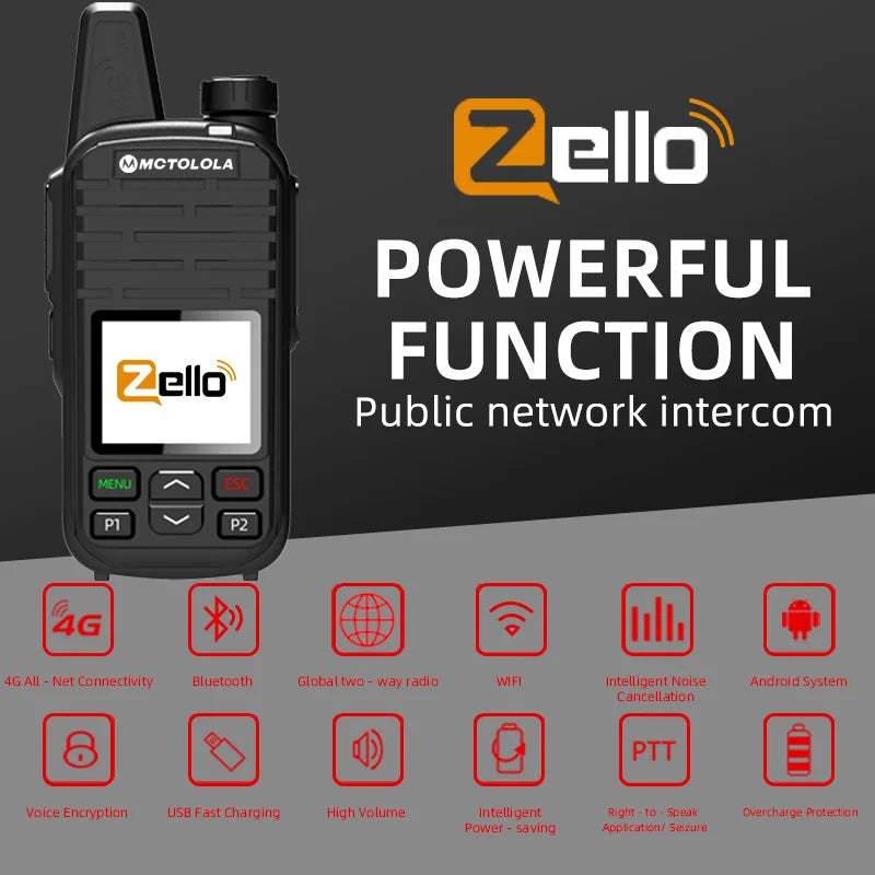 MOTOLOLA  4G POC Zello Wireless Walkie Talkie  Android Bluetooth WiFi Global  coverage 6000km Handheld Radio Essential for outdo