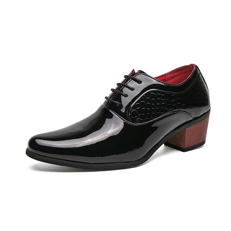 Men's Drees Shoes British Style Business Leather Shoes Fashion Patent Leather Thick Heel Business Shoe Luxury Men Wedding Shoes