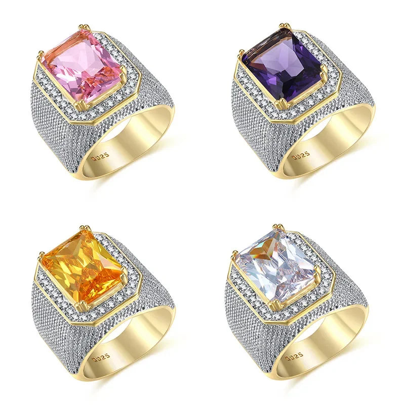 Fashion Rings Square Big Width Signet Rings 14K gold color man Finger Cubic Zirconia Big Stone Men Ring Jewelry anel New