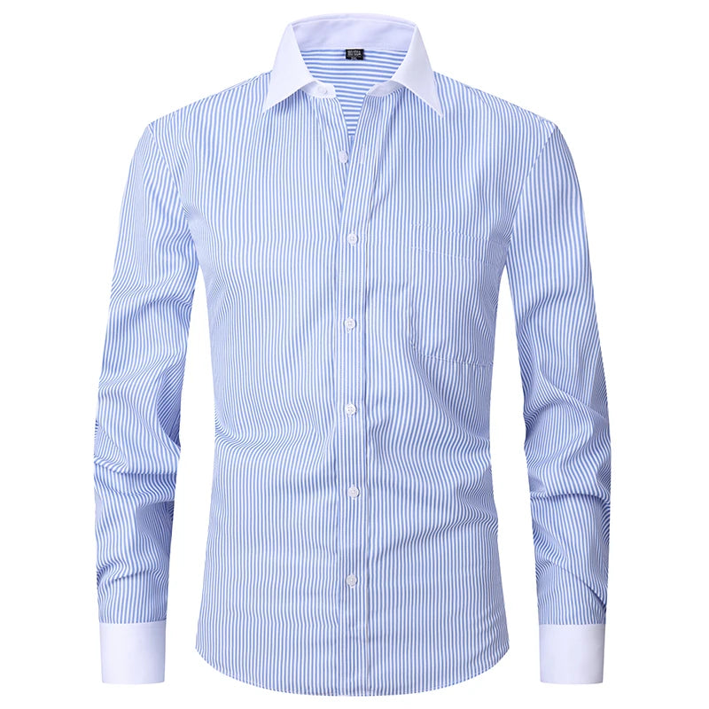 Men's French Cuff Dress Shirts Formal Business Luxury Long Sleeve Cotton for Wedding Office Executive  Sleeve Wedding Party Gift