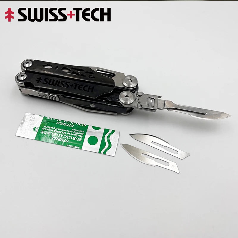 2 of 12 Essential CBRN Survival Items - MUST HAVE: SWISS TECH 37 In 1 Multitool Pliers Folding Multi Tool EDC Outdoor Camping Equipment Emergency with Replaceable Saw Blade