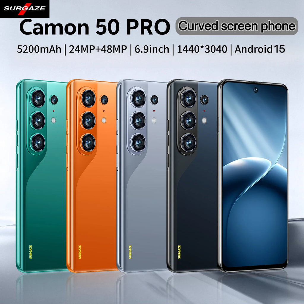 SURGAZE 2026 Camon 50 Pro Curved Screen Smartphone 5G Android15 5200mAh 12+512GB Dual SIM Global Version Network Mobile Phone