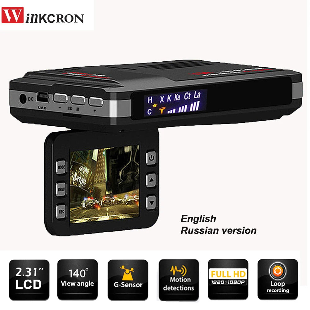 Car Dash Recoder VGR1 DVR Camera 2 IN 1 Anto Detector 150 Degree Night Version Video Recorder English or Russian Language